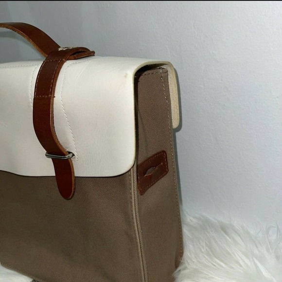 SEVENTY EIGHT PERCENT 2011 Italian Vegan Leather Dimitri Satchel White/Brown - Picture 6 of 12